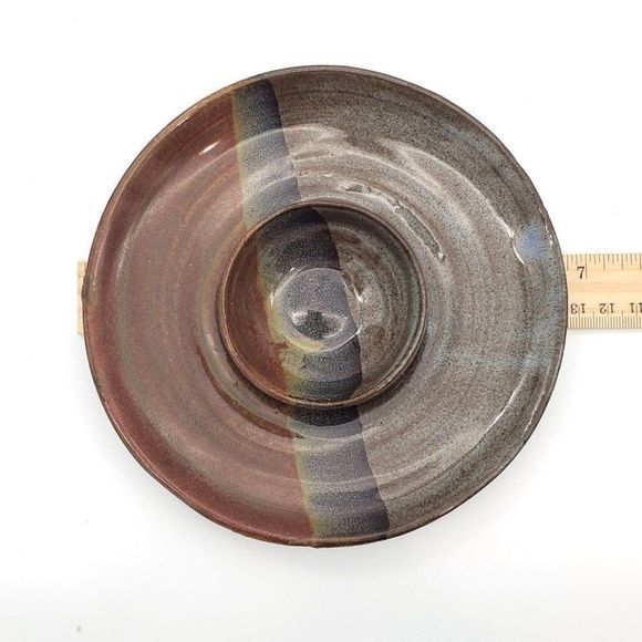 Vintage Stoneware Pottery Votive Candle Holder Modern MCM Metallic Striped Ombre - Picture 6 of 7